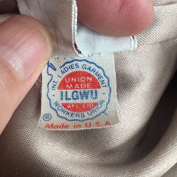 Vintage Perry Ellis Wool Tan Gray Tweed Double Breasted Coat Pockets Minimalist - Picture 8 of 11